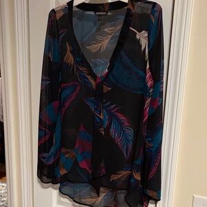 Express Women's Multicolor Feather Print Blouse